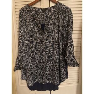 Rock & Republic Navy White XL Tunic Geometric Print Top Womens Casual Bohemian